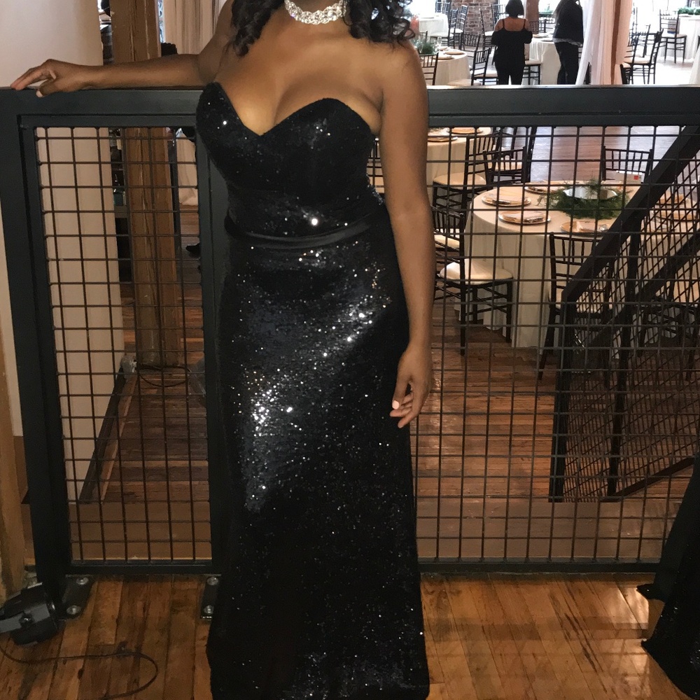 Black Strapless Sequin Evening Gown - image 1